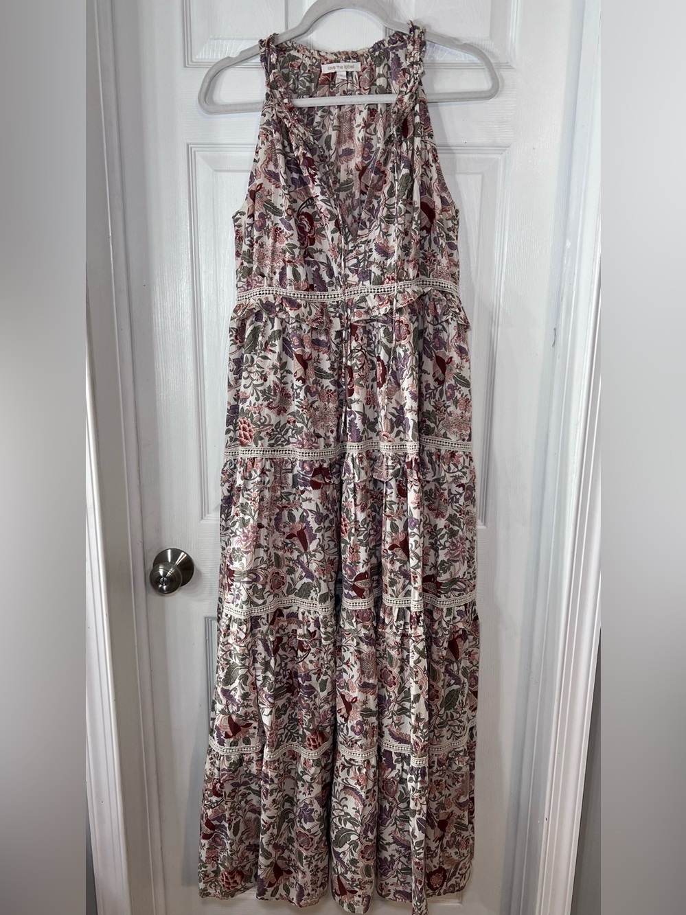 Anthropologie Love The Label Drees Ivory Floral Short Tiered Ruffle Size Small